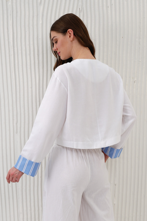 Women Linen Shirt Double Pocket