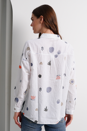 Women Linen Shirt Embroided