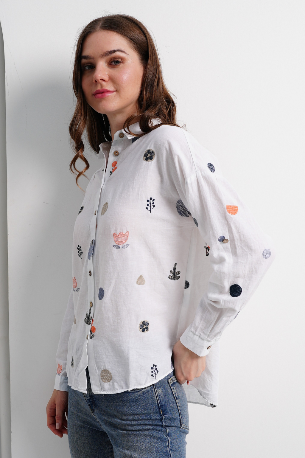 Women Linen Shirt Embroided