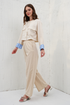 Women Linen Shirt Double Pocket