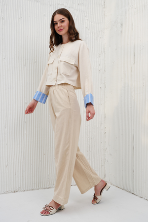 Women Linen Shirt Double Pocket