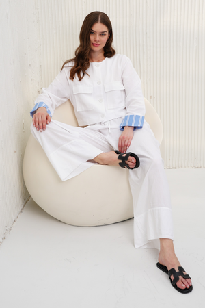 Women Linen Shirt Double Pocket