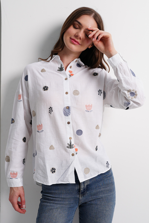Women Linen Shirt Embroided